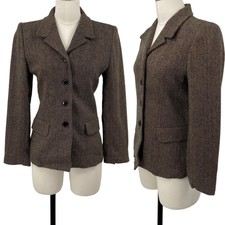 Vintage Claudie Pierlot Wool Blazer Jacket Herringbone Bergdorf Goodman Womens S