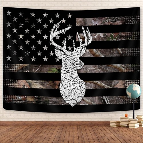 American Flag Hunting Tapestry Black Deer Stars and Stripes Flag Tapestry Wall - Picture 6 of 10