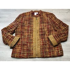 Coldwater Creek Womens Tweed Blazer Petite Med. Paisley Trim Career Fall Colors