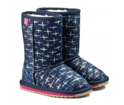 Brand New EMU Australia Kids Girl Size 9 Sparkle Denim Boots, Indigo Denim