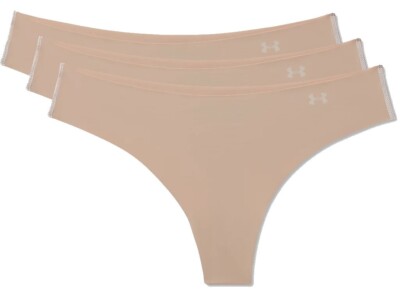 Under Armour Women's UA Pure Stretch Nude Thongs 3-Pack Underwear Size