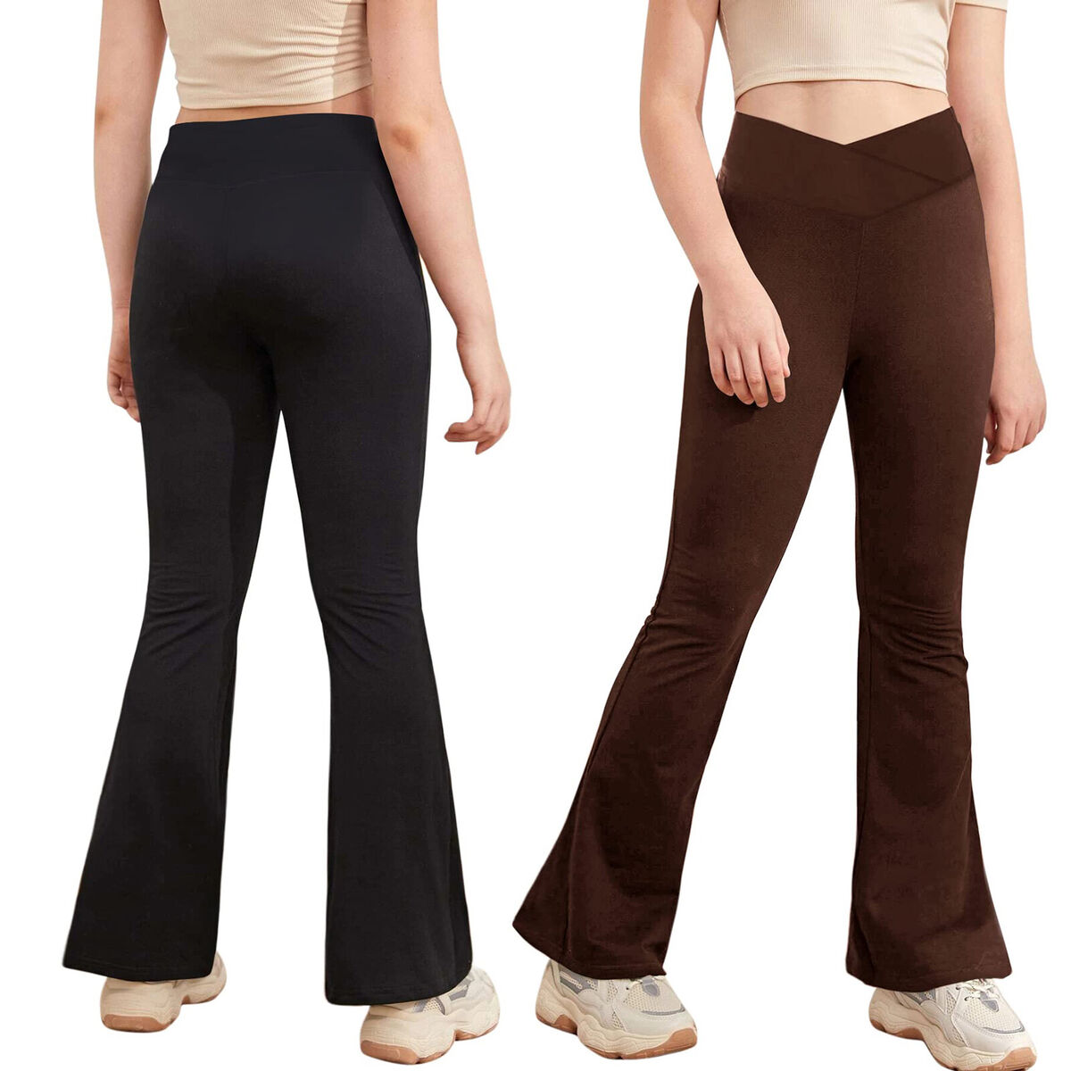 Kids Girls High Waist Flare Pants Yoga Bootcut Trousers Full Length Bell  Bottoms