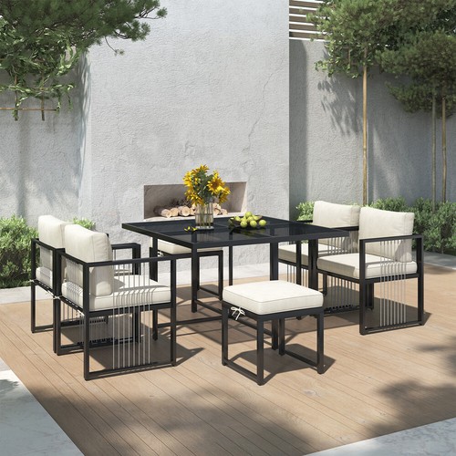 7-teiliges Esstisch Stuhlset Gartenmöbel Set Outdoor Sitzgruppe für 6 Personen - Bild 3 von 10