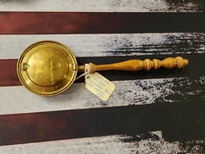 Antique Vintage Brass Silent Butler Crumb Catcher With Long Wood Handle - M644