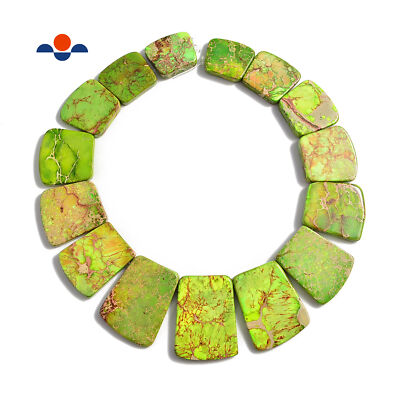 Green Sea Sediment Jasper Graduated Trapezoid Slab Slice Beads 22-35mm 15.5''Strd
