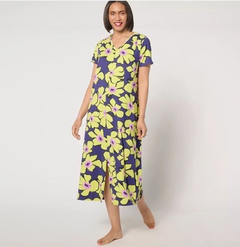 Stan Herman Short Sleeve Maxi Dress Plus Size 1X Lime Floral NEW