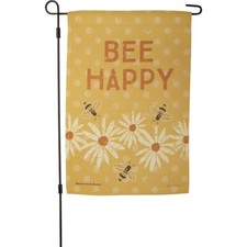 NEW GARDEN FLAG "Bee Happy" Floral/Bumblebee Polyester Double Sided 12" x 18"