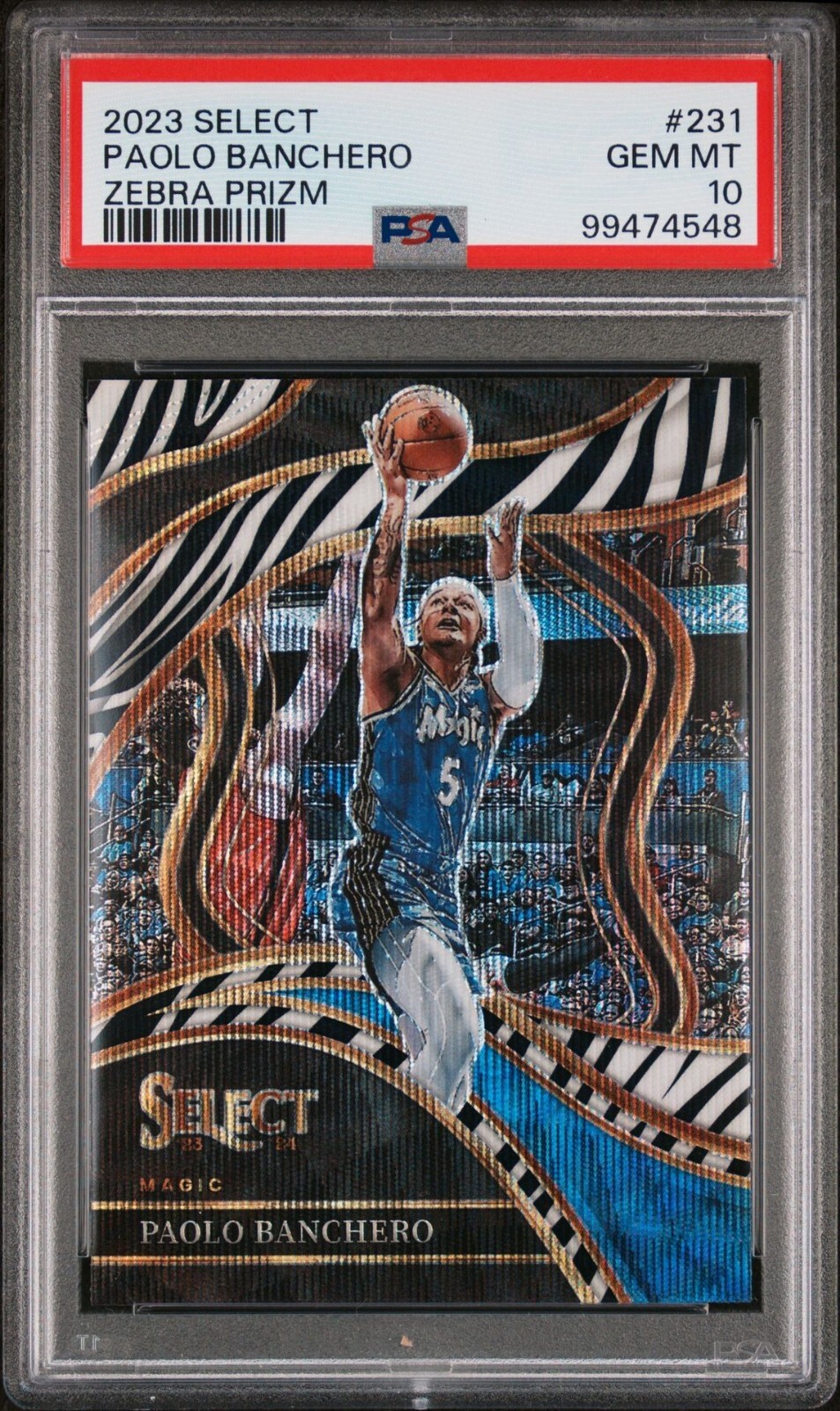 2023-24 PANINI SELECT PAOLO BANCHERO ZEBRA PRIZM COURTSIDE PSA 10