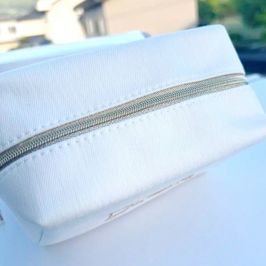 Dior Beauty Original Square Pouch Denim White x Gold Logo Dior Beauty Original Square Pouch Denim White x Gold Logo