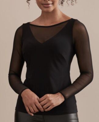 BRAVISSIMO Black Mesh Einsatz Top Party Bluse Body Top Formal Schwarz