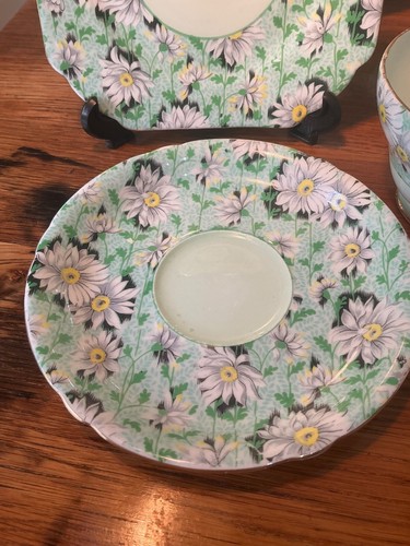 Rare Vintage Shelley Henley Shape trio cup saucer plate green daisy VGC - Picture 4 of 6
