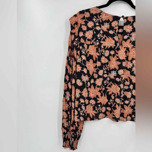 Blusa floral Rebecca Minkoff torso con volantes hombro manga ahumada flor grande - Imagen 9 de 12