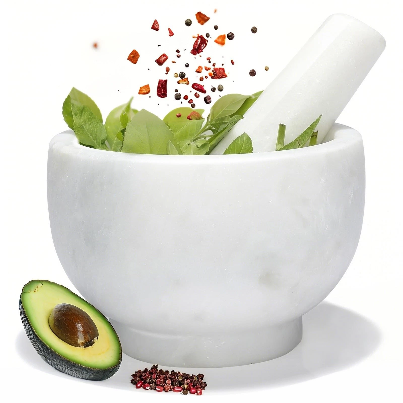 Genuine Marble Mortar and Pestle Set 5" African Stone Grinder for Kitchen Mol...