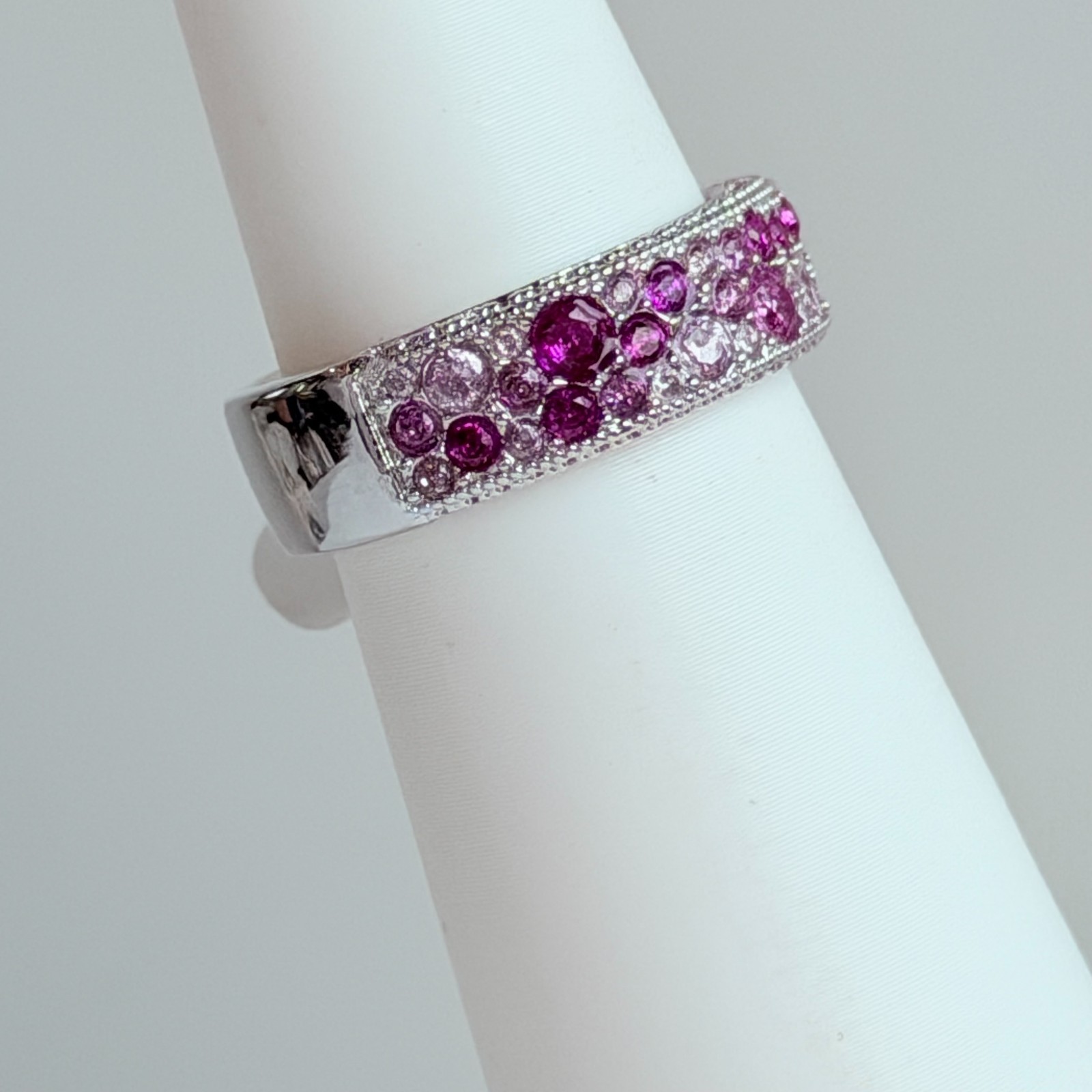 Bomb Party Ring Sz 8 “Power To Shine” Gradient of Pink Topaz on Rhodium