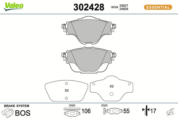 Bremsbelagsatz Scheibenbremse Essential Valeo 302428 FüR Opel A18 P1UO Astra OV5-image