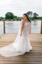 David's Bridal White Lace Tulle Fit & Flare Sweetheart Corset Dress 16