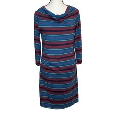 Patagonia Women Striped Organic Cotton Cowl Dress Medium Gorpcore Stretch Comfy