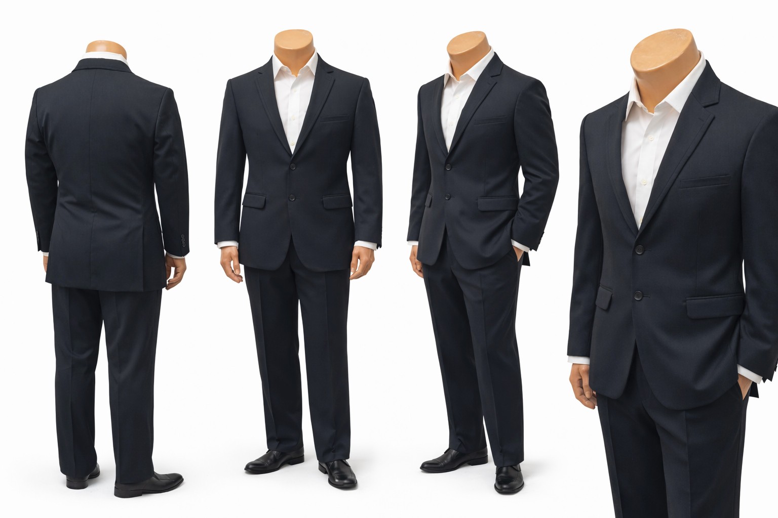 Men’s 41R Black Jean Yves Moda 2 Button Suit 35 Waist Modern Fit Wool