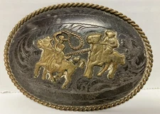 Tex Tan TEAM RIPING Sterling Belt Buckle Western Cowboy Texas