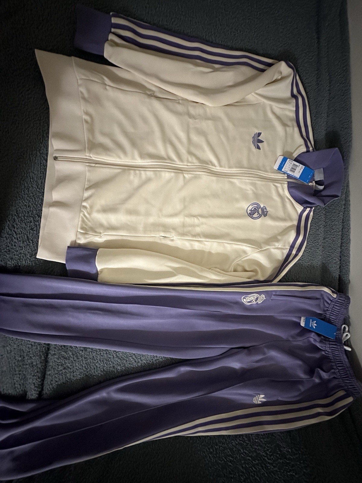 Real Madrid CF Jacket and Pants Mens Large Track Top Wonder White Lilac L