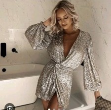 Zara Mini Silver Sequin Short Embellished Dress XS Extra Small 6 8 NEW BNWT