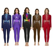 Women Gymnastics Figure Skating Leotard Contemporary Jumpsuit Bodysuit Printed