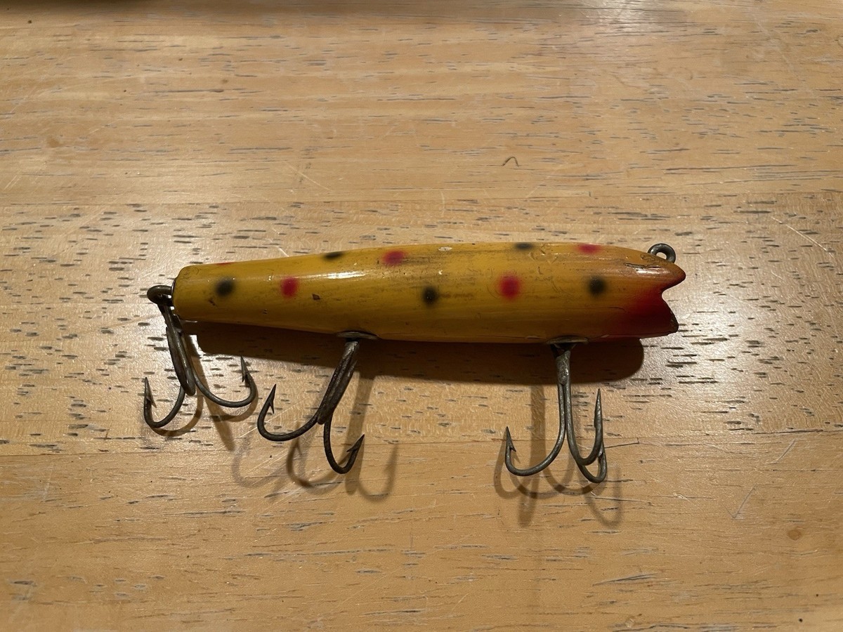 Vintage Creek Chub 4” Darter #8014 Yellow Spotted Wood Lure Treble