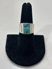 Vintage Signed F Natural Blue Copper Turquoise Signet 925 Sterling Silver Ring-