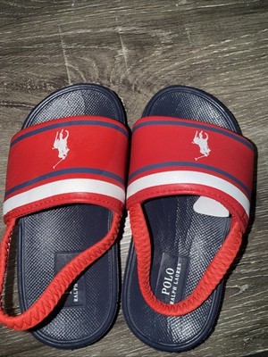 Polo Ralph Lauren Kids Red Pony Logo Slides Sandals Size 8