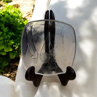 Square Glass Appetizer Wine Cheese Plates Thick Glass Textured Frost 5.75 in