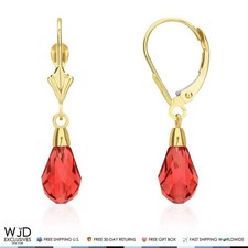 14K Yellow Gold Teardrop Gemstone Leverback Earrings