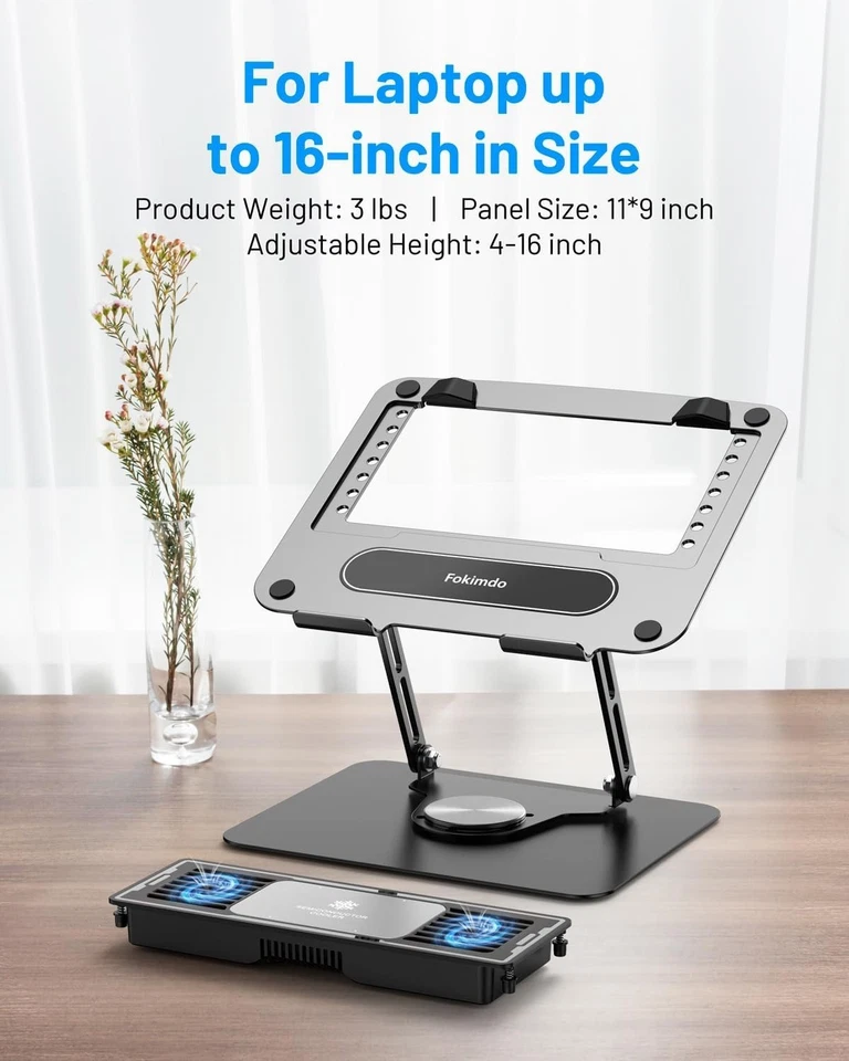 Almohadilla de enfriamiento para computadora portátil ventiladores USB dobles 11-17 pulgadas termoeléctricos silenciosos 360° FOKIMDO Foto 3 de 4