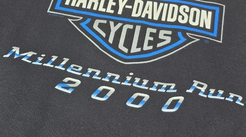 Vtg Y2k Harley Davidson Crewneck Sweatshirt XL Biker 2000 Millenium Run USA - Image 2 of 4