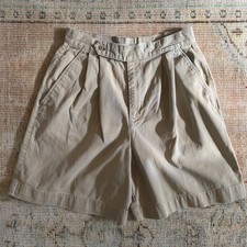 Vintage Calvin Klein Sport Khaki Pleated Shorts Tan High Waist Made in USA 14