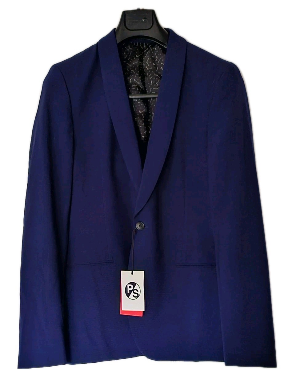 PAUL SMITH Jacket Unstructured Blazer Mens 38 Blue Wool Check Textured Weave
