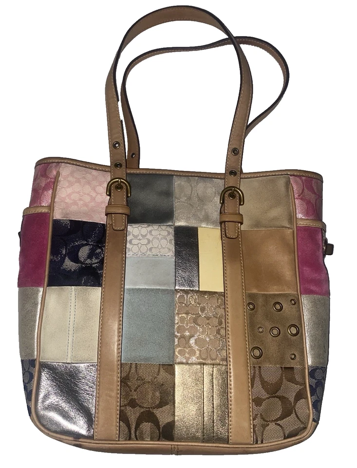 Bolso de Mano y Muñequera Coach Vintage Patchwork - Gamuza y Cuero Dorado/Marrón Foto 3 de 4