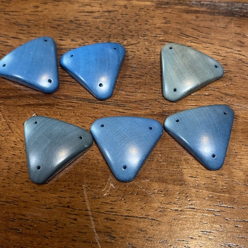 lot of 6 Vintage Triangle Stained Blue Wood Loose beads Festival Boho 70s Style