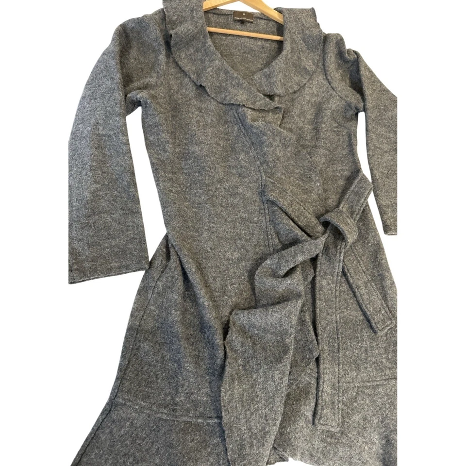 Fenn Wright Manson Womens Sweater Coat Cardigan XL Gray Wool Blend Wrap Ruffled - Image 3 of 4