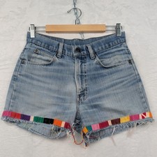 VTG Levi's Shorts Women's 28 Blue 3" Rainbow Trim Cut Off Denim Orange Tab 70s