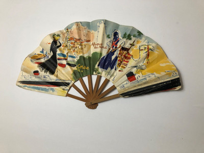 50s Vintage Souvenir Fan From French Cruise Line CGT, designed By Albert Brenet