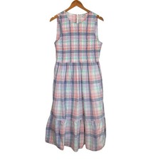 J. Crew Factory Womens Plaid Smocked Midi Dress Sz Medium Multicolor Sleeveless