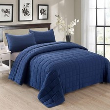 Quilts Twin Size Bedding Sets Navy Blue Bedspread Soft Pre-Washed Quilt Winter B