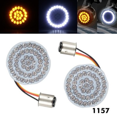 Für Harley 1157 LED Motorrad Blinker Vorne Blinkleuchte Gelb + Weiß Einsätze 2''