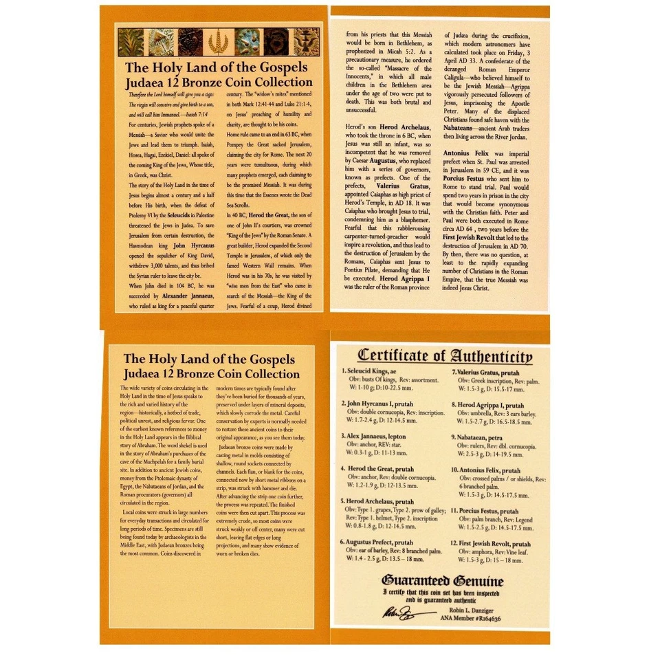 Juego en caja de 12 monedas antiguas de Judea de la época de Jesús - Tierra Santa bíblica Foto 3 de 3