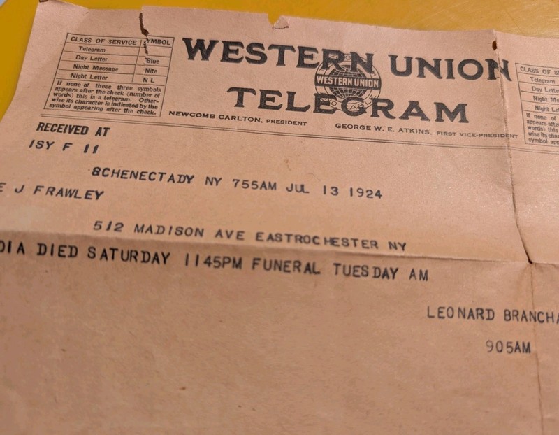 2 Antique Western Union Telegrams 1924 About Death And Funeral ..