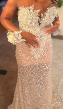 Embellished Strapless Formal Gown Silver Nude Floral Appliqu  Floor Length
