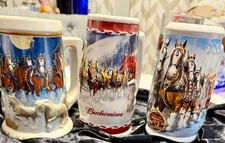 VTG Budweiser Stein Holiday Lot Plus Glass Mug And Drinking Glass