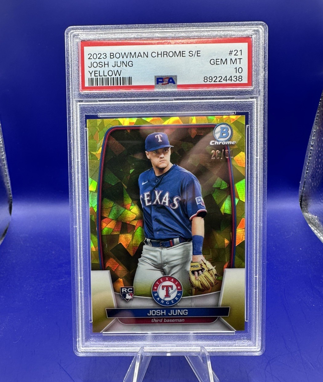 2023 Bowman Chrome Sapphire Josh Jung Rookie Yellow /50 PSA 10 Rangers #21 RC