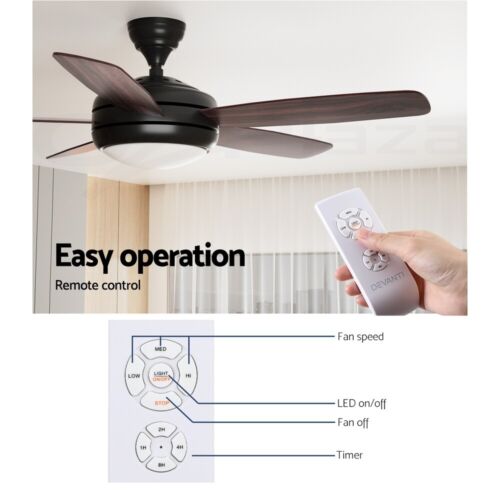 Devanti 52'' Ceiling Fan 5 Wooden Blades Fans LED Light Remote Control Timer - Picture 7 of 9