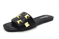 Ladies Womens Flat Slip On Studded Buckle Slides Mule Sliders Beach Sandal Uk Sz